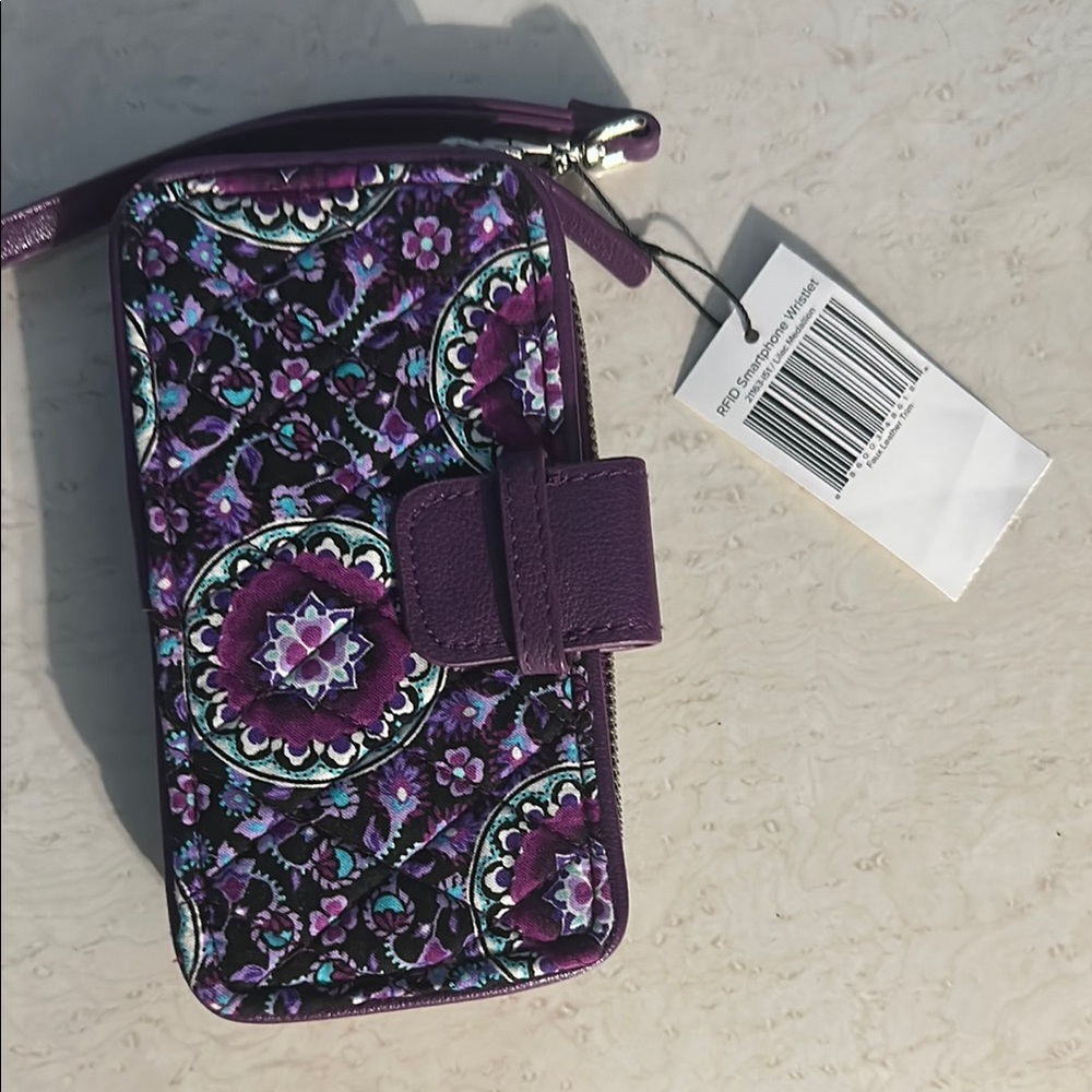 Purple and Black Floral Phone Case with Zipper Closure